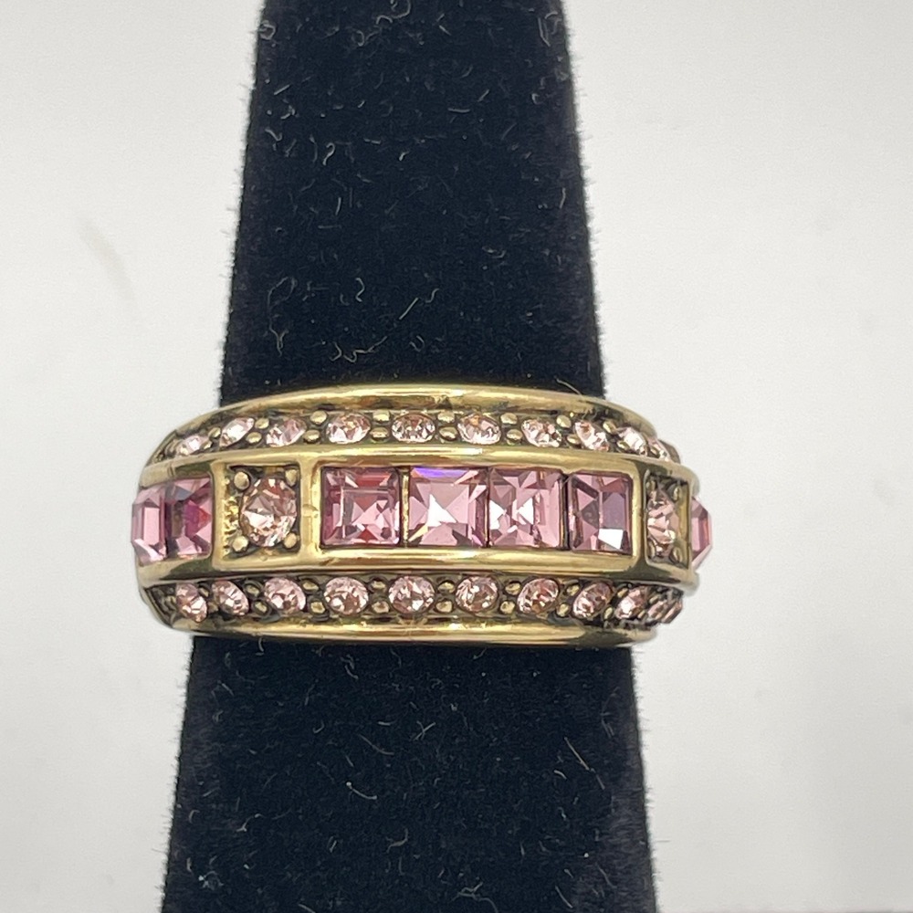 Heidi Daus Crystal Bronzetone Women Ring Size 7 Pink Swarovski Band
